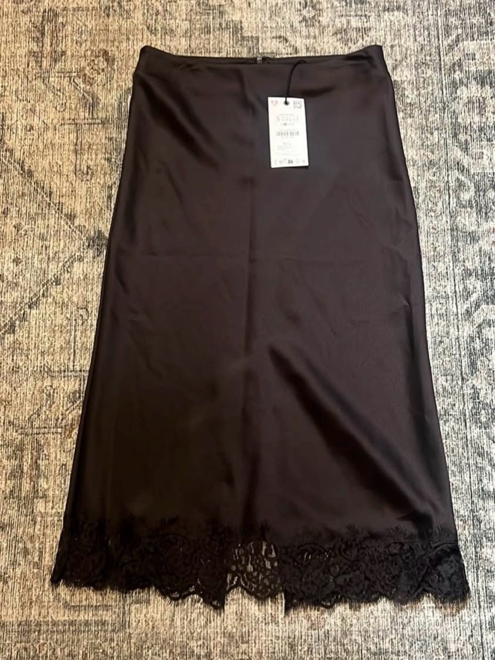 Zara Lace-Hem Midi Slip Skirt